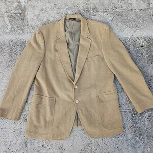 VTG Jordache Men Blazer Sport Coat Linen Blend Beige Two Button Jacket Size 46R